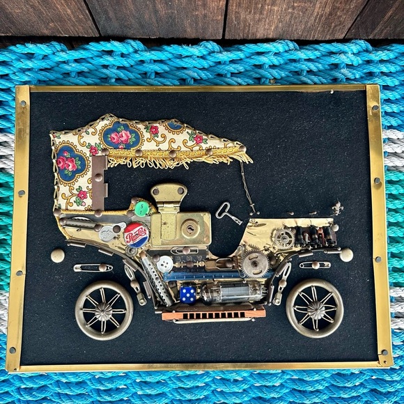 Vintage Car Folk Art with Brass Accents titled Rolls Royce 1909, Paris 1970. - Picture 7 of 7